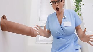 Nerdy blonde nurse with big tits practices anal sex vanguard shift